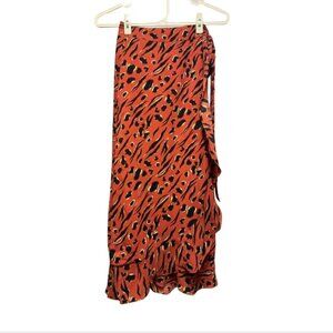 THML Fiery Red Leopard Print Boutique Wrap Skirt - XS